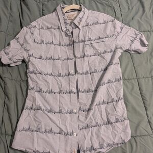 Light Blue Short-Sleeve Button-Down With New York Skyline Line Art
